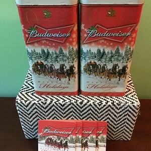 Budweiser Holidays Tin‎ Set Collectible Christmas Horses Winter Scene